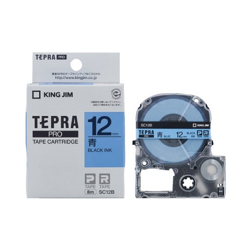 テプラ　ＰＲＯテープ　パステル青ラベル１２ｍｍ黒字