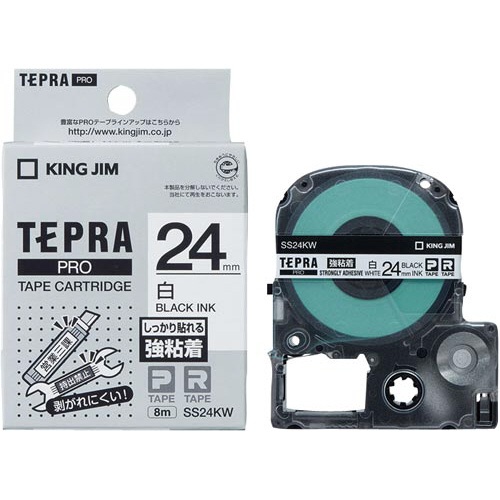 テプラ　ＰＲＯテープ　強粘着白ラベル２４ｍｍ黒文字