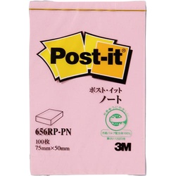 ポストイット　再生紙ノート７５×５０　ピンク１０冊