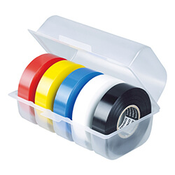 【廃番商品】ビニールテープ19mm×20m　黒・黄・赤・白・青　【ＴＲＵＳＣＯ 脱鉛タイプ ビニールテープ １９×２０ｍ ５色セット】