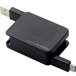 ＵＳＢ２．０ケーブル（Ａ−Ｃ）　巻取り　０．７ｍ黒