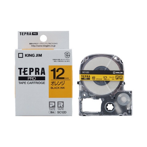 テプラ　ＰＲＯテープ　パステル橙ラベル１２ｍｍ黒字