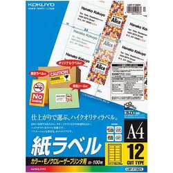 レーザープリンタ用　紙ラベル　Ａ４　１２面１００枚