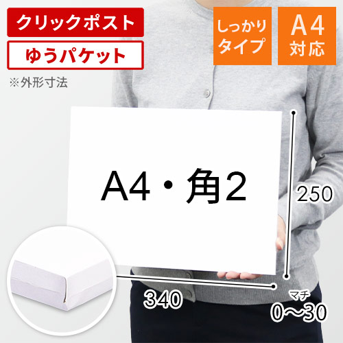 【クリックポスト・ゆうパケット】厚紙封筒（A4サイズ・角2・マチ・開封ジッパー付き）