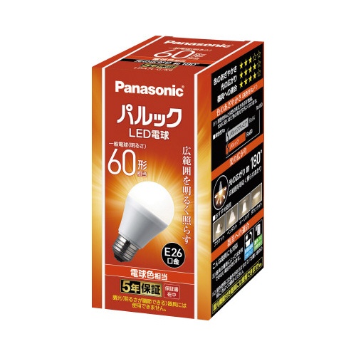 ＬＥＤ電球一般電球（Ｅ２６口金）広配光６０Ｗ電球色