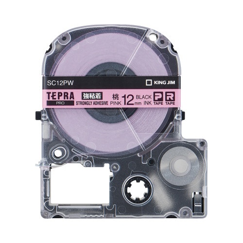 テプラ　ＰＲＯテープ　強粘着桃ラベル１２ｍｍ黒文字