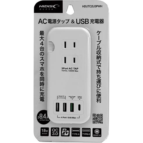 ＵＳＢ　Ａ／Ｃ充電ポート付き電源タップ