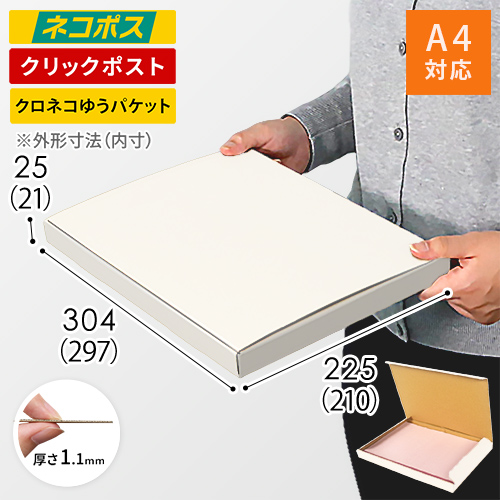 ネコポス・クリックポスト】厚さ2.5cm・N式ケース（白・A4サイズ