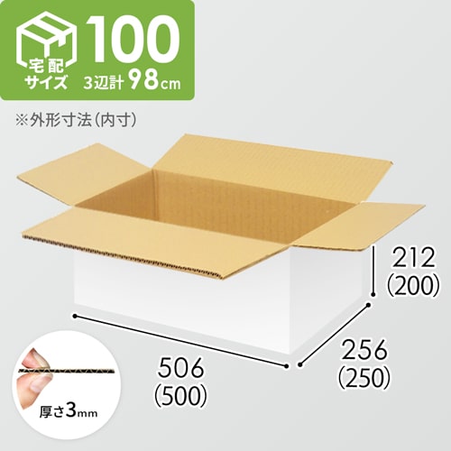【宅配100サイズ】食品・飲料・酒類向けダンボール箱（500×250×200mm）3mm B/F 白C5×C5