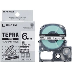 テプラ　ＰＲＯテープ　強粘着白ラベル　６ｍｍ黒文字