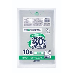 エコ材質ゴミ袋 RYC35 環境袋策 再生原料40％ポリ袋 30L 透明 手付 10枚入 ジャパックス