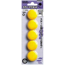 カラーマグネット　直径３０ｍｍ　５個入　黄