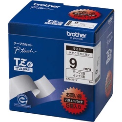 ピータッチ　ラミネート白色テープ　９ｍｍ黒文字５個