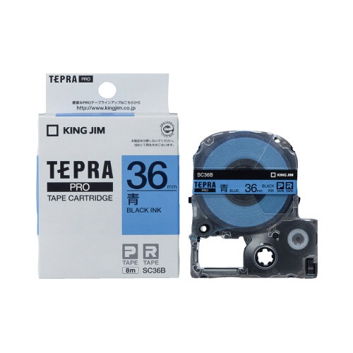 テプラ　ＰＲＯテープ　パステル青ラベル３６ｍｍ黒字
