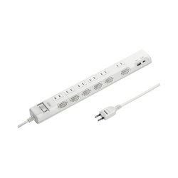 節電タップ（２Ｐ・６個口・２ｍ・ホワイト）
