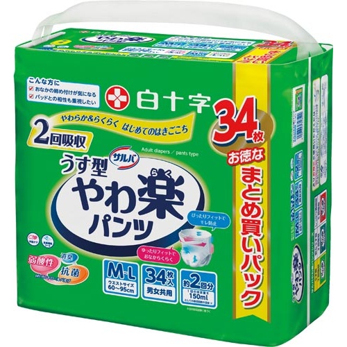 サルバやわ楽パンツ　うす型Ｍ−Ｌ３４枚×３