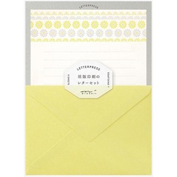 レターセット　活版　花ライン柄　黄　８６４７７