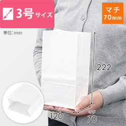 【特別価格】角底袋 3号（白・幅120×マチ70×高さ222mm）