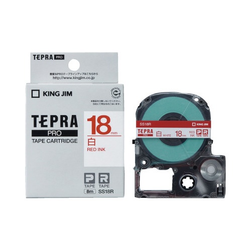 テプラ　ＰＲＯテープ　白ラベル　１８ｍｍ　赤文字