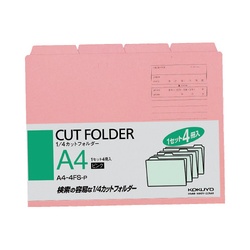 １／４カットフォルダーカラー　Ａ４　桃　４枚