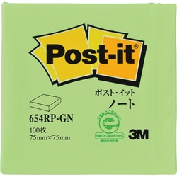 ポストイット再生紙ノート　７５×７５　緑　１０冊