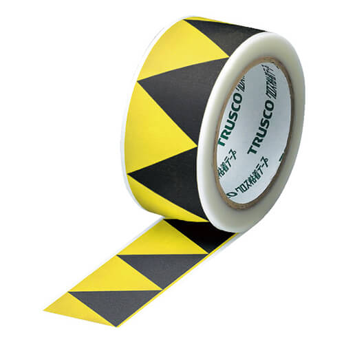 【廃番商品】標識テープ50mm×25m　黄/黒　【ＴＲＵＳＣＯ ギザギザクロステープ ５０ｍｍ×２５ｍ 黄黒】