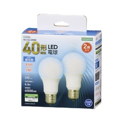 ＬＥＤ電球　Ｅ２６　４０形　全方向　昼光色　２個入