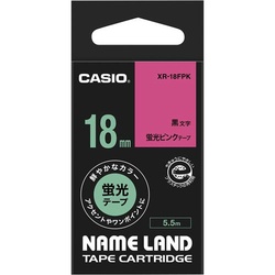 ネームランド　蛍光ピンクテープ　１８ｍｍ　黒文字