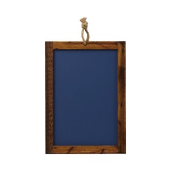 ヒモ・枠付き黒板　片面・青色・マグネットタイプ