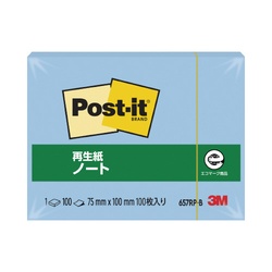 ポストイット　再生紙ノート７５×１００　ブルー１冊