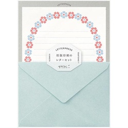 レターセット　活版　花フレーム柄　水色　８６４７８