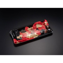 リスパック 寿司容器 しきさい 1-4B 箔おうぎ赤 本体