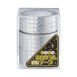 ホログラムテープ　２０ｍ　銀　１パック（３巻）