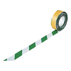 【廃番商品】ラインテープ50mm×10m　白/緑　【緑十字 高耐久ラインテープ 白／緑 ＪＵ−５１０ＷＧ ５０ｍｍ幅×１０ｍ 両端テーパー構造 屋内用】