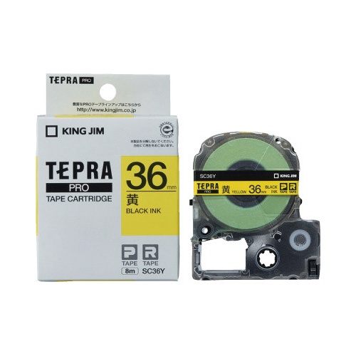 テプラ　ＰＲＯテープ　パステル黄ラベル３６ｍｍ黒字