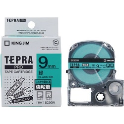 テプラ　ＰＲＯテープ　強粘着　緑ラベル９ｍｍ黒文字