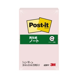 ポストイット　再生紙ノート３８×５０　ピンク２０冊